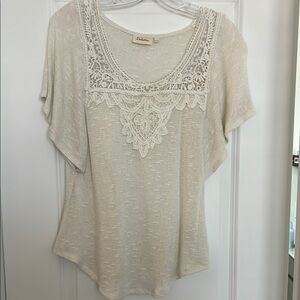 Anthropologie Tan Flutter Sleeve Lace Blouse